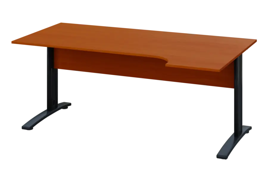 ERK 28 - 184 stůl kancelářský, rohový, pravý, kovová podnož černá, deska 25 mm, široký 1800 mm, třešeň šumavská